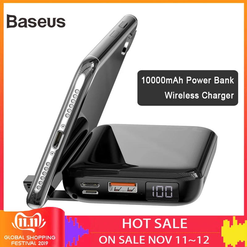 Meilleur Chargeur sans fil Baseus 10000mAh batterie externe 10W et chargeur rapide filaire 18W PD + QC3.0 Powerbank pour iPhone Samsung Huawei