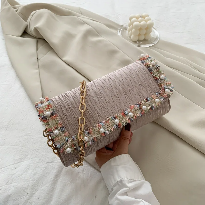 

Small bag female bag new Korean version of wild fold messenger bag chain one-shoulder lace small square bag