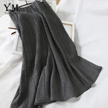 YuooMuoo Осень Зима трикотажные юбки с оборками новые стильные универсальные с высокой талией трапециевидная миди юбка женская элегантная складчатая юбка