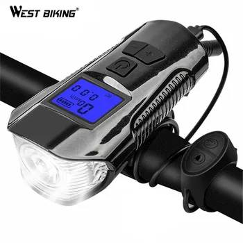 

WEST BIKING Bicycle Front Light LED USB Rechargeable Bike Torch With Computer Electric Horn Handlebar Headlight For Cycling