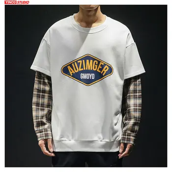 

Dropshipping 2020 Streetwear Mens Fake Two Pieces Hoodies Autumn Men Oversized Sport Sweatshirt Plaid Sleeve Causal Pullover