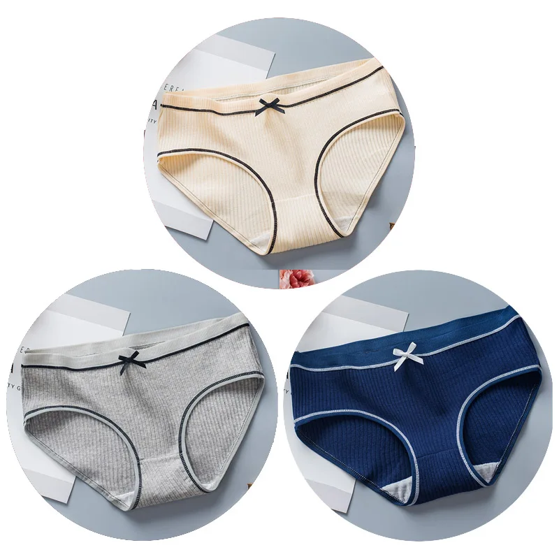 Image color TERMEZY 3pcs Women Plus Size Cotton Panties Sexy Seamless Cute Bow Briefs Soft Comfort Lingerie Female Breathable Underwear - Цвет: Image color