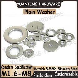 2Pcs-100Pcs SUS304 Stainless Steel Plain Washer M1.6 M2 M2.5 M3 M4 M5 M6 M8 Plain Gasket Shim Gasket Complete Specificaitons