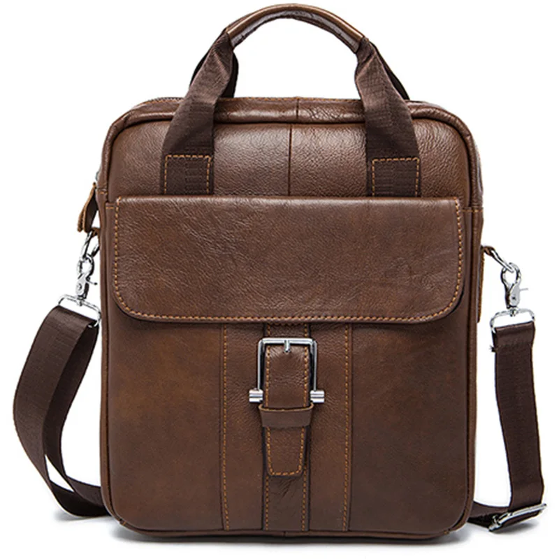 

ABZC-Men'S Leather Crossbody Leather Tote Top Leather Handbag Vertical Men'S Casual Shoulder Crossbody Bag Brown