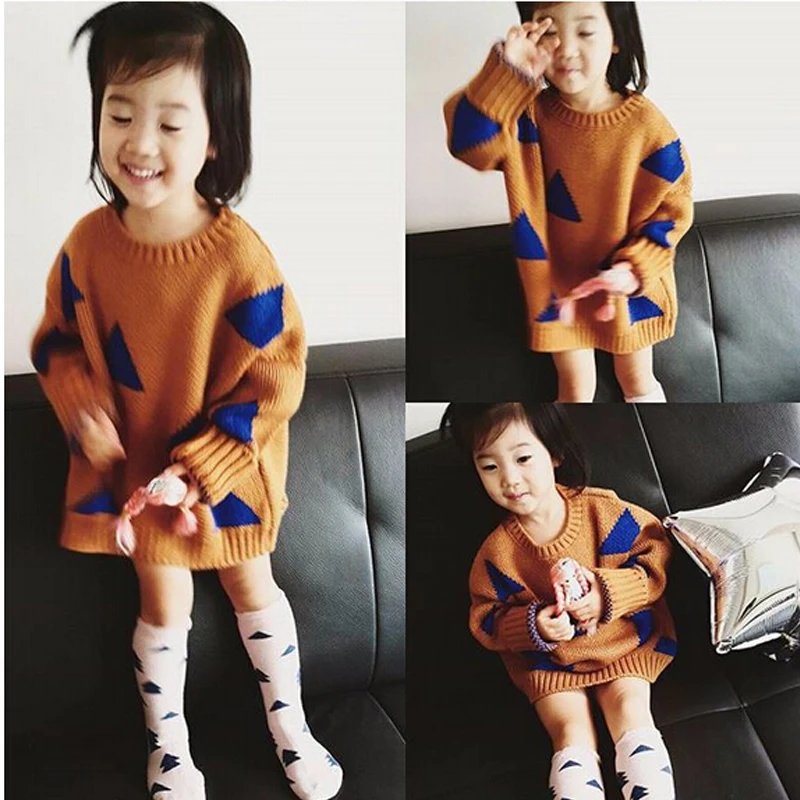 Boys Girls Triangle Sweater Autumn Casual Brand Style Children Knitwear Jumper Kids Knitted Clothing Fashion Girls Sweater