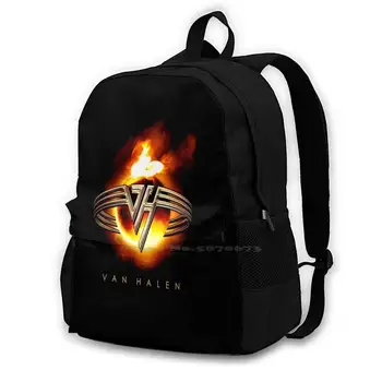 Moon Van Fire Teen College Student Backpack Laptop Travel Bags Eddie Halen Eddie Halen Guitar Eddie Halen Never Die Rip Eddie
