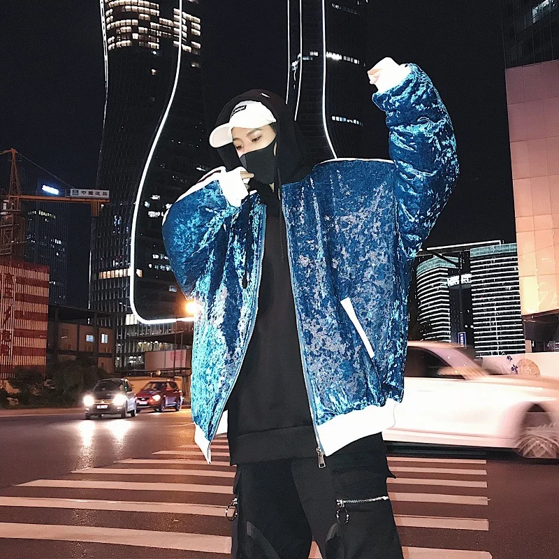 Autumn Winter Male Bright Silk Thickening Increase Cotton Loose Coat Men's Vintage Streetwear Hip Hop Jacket Overcoat Hombres