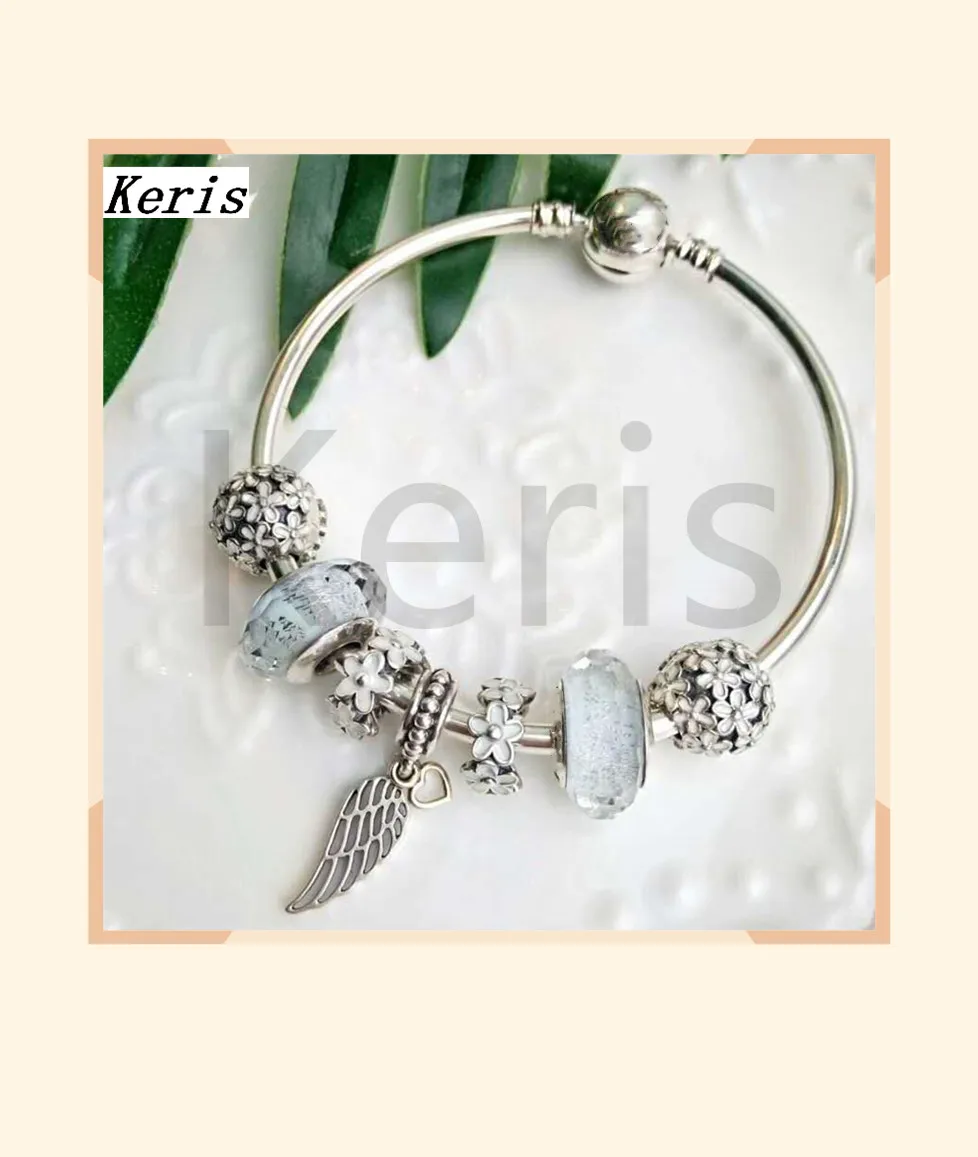 

High Quality Original 1:1 100% Silver Angel Wings Glass String Bracelet With Free Package