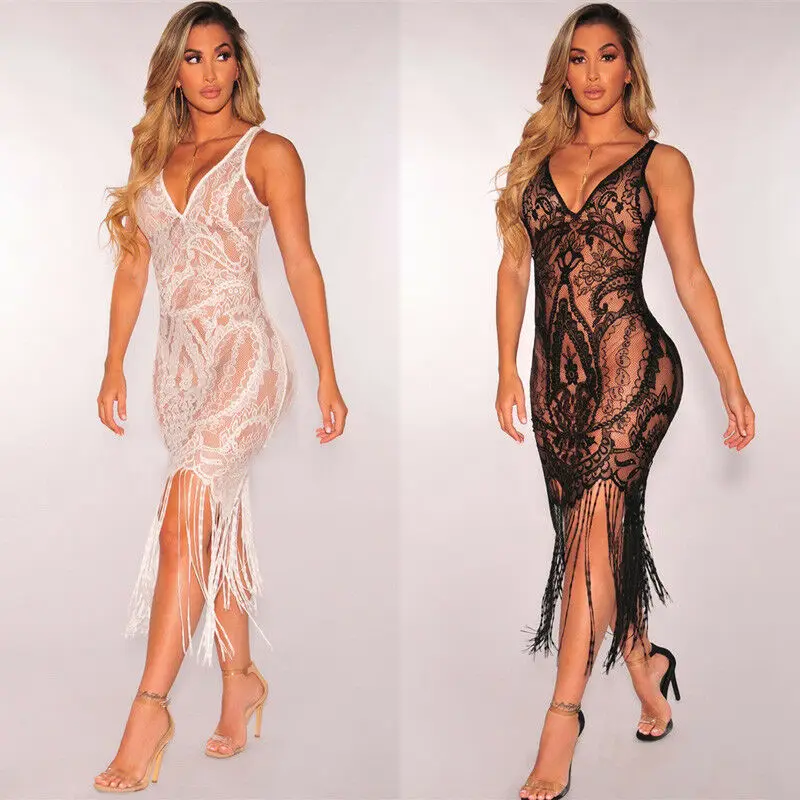 Brand New Women Sexy Tassel See-Through Hollow Lace Crochet Bikini Swimwear Cover Up Summer Mini Bodycon Beach Dress | Женская одежда