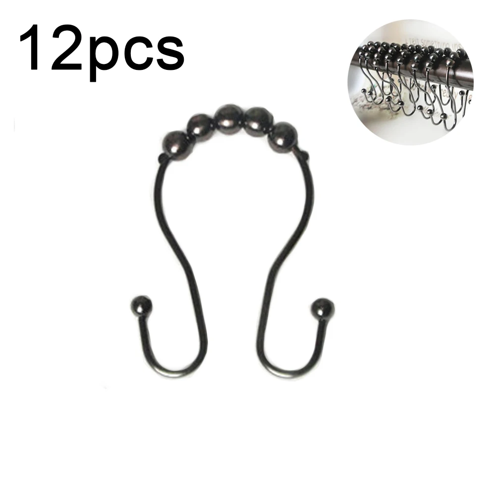 12pcs Hooks Corrosion Resistant Stainless Steel Hanging Rings Rustproof Shower Curtain Double Glide Durable