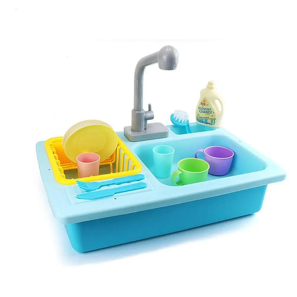 blue Детская посудомоечная машина, игрушки, дом из переработанной воды, умывальник, кухонная утварь, Детские умные игрушки, кухня, моделирование - Цвет: blue