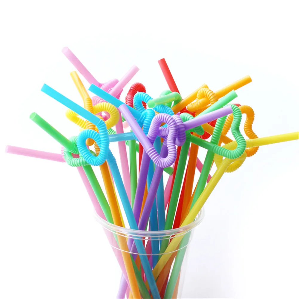 100 шт DIY одноразовые соломинки гибкие пластиковые полосатые разноцветные