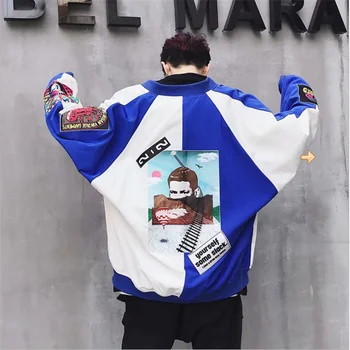 

2020 patchwork printed hip-hop personality round-collar men jacket thin sports casual baseball couple jacket baseball jacket