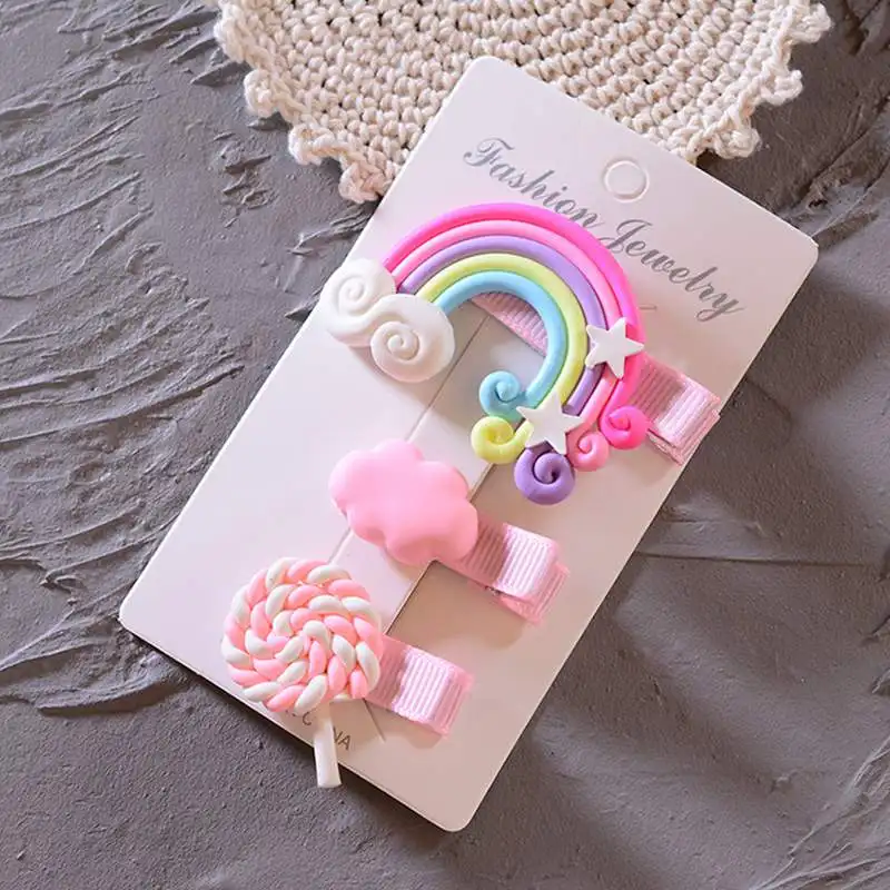 3 шт./компл. милый ребенок Заколки для волос с рисунком радуги и облака, конфеты заколки для волос заколки-пряжки для волос для детей Детские волосы для девочек Аксессуары - Цвет: Розовый