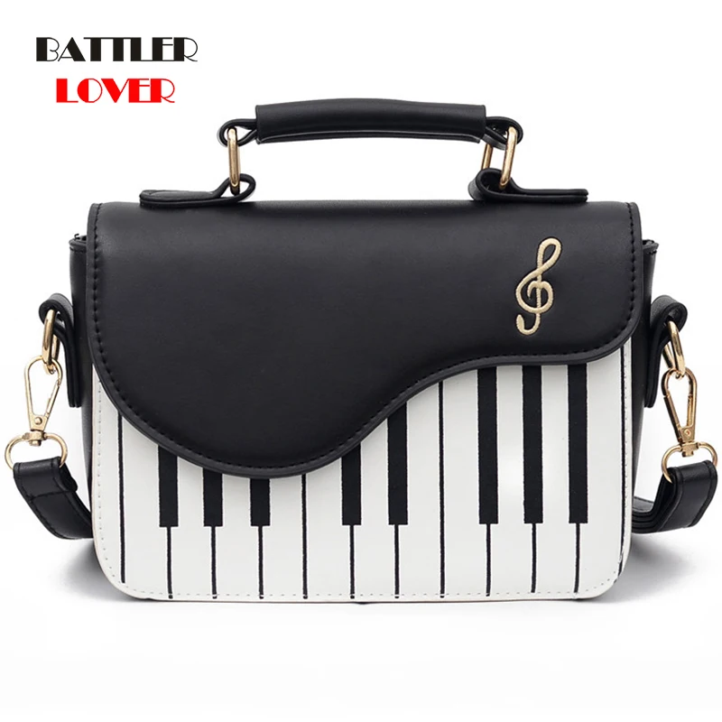 Cute Piano Pattern Fashion PU Leather Casual Ladies Handbag Shoulder Bag Crossbody Messenger Bag Pouch Totes Women