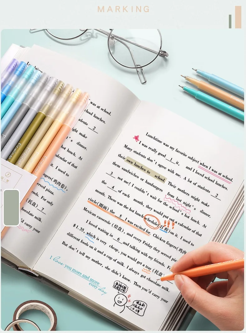 10pcs Multi Color Gel Pens Set Micron Tip Sweet Salt Morandi Retro Colors Quick Dry Ink Marker Liner Highlighter Drawing A6247