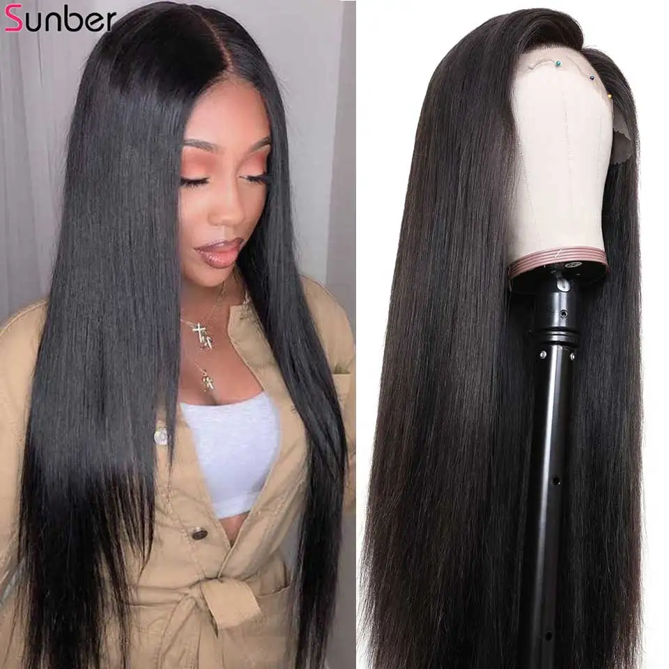 代引き手数料無料 Sunber Hair150 密度グルーレスレースフロント人毛ウィッグ黒人女性ブラジル13x4ストレートレースの前部かつらレミ髪 レビューで送料無料 Dhis Pnlp Sn