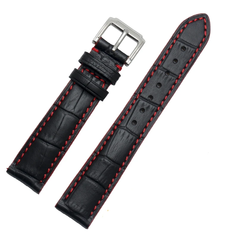 Cinturino Di Moda Per Orologio In Vera Pelle Con Cinturino Di Prezzo All'Ingrosso Per Marca 18Mm Nero Con Chiusura A Perno Punto Rosso
