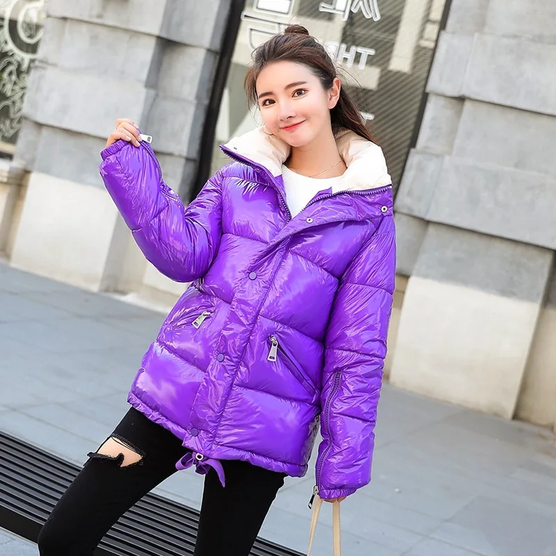 

Winter 2019 New Style Korean-style Bright Surface down Jacket Cotton-padded Clothes Short Large Size Thick Stand Collar Cotton-p