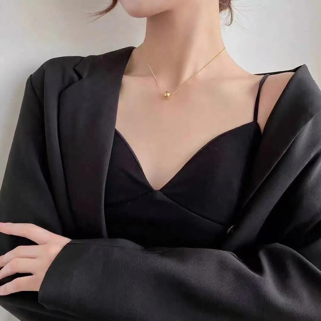 Classic Simple Ball Pendant Titanium Steel Short Necklace For Woman Korean Fashion Jewelry Girl’s Accessories Clavicle Chain