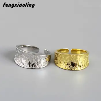 

Fengxiaoling New Fashion Irregular Personality Lines Silver Rings For Women Real 925 Sterling Silver Retro Rings Party Jewelry