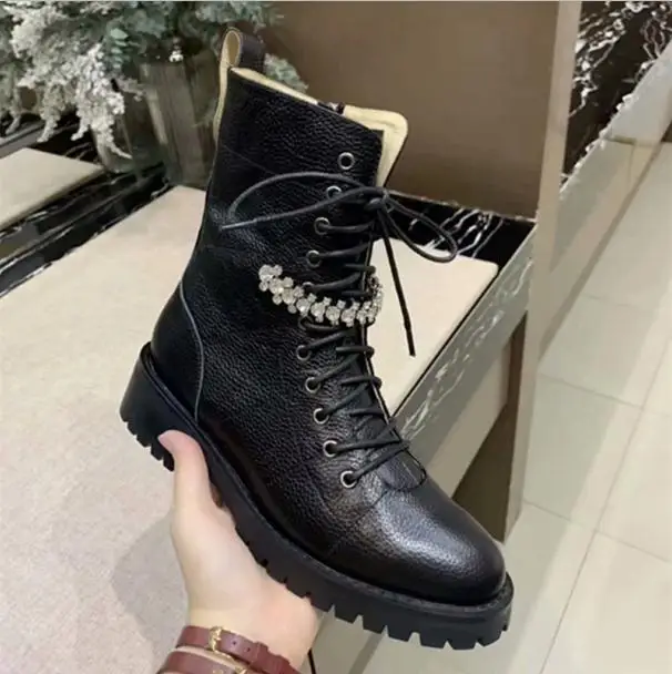 As Pic Женские зимние ботинки в стиле панк; Botas Mujer; мотоботы со стразами; ботильоны для женщин; модная женская обувь; Zapatos De Mujer - Цвет: As Pic