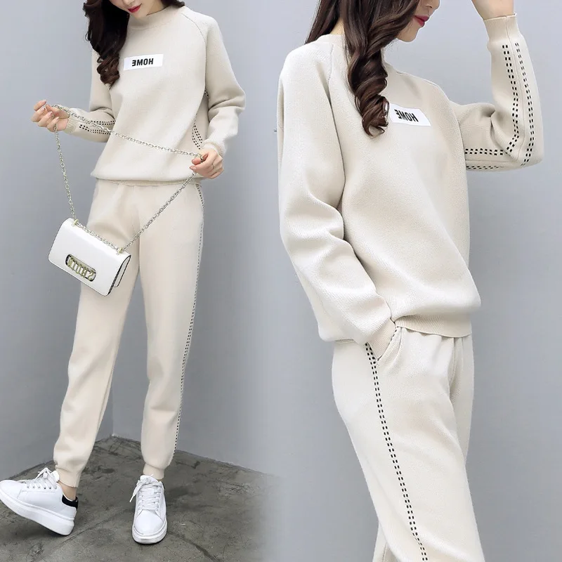

Knitted Two-piece Suit Autumn Winter Women's Running Suit Temperament Was Thin Pants Trousers Net Red Fashion Sports Tide