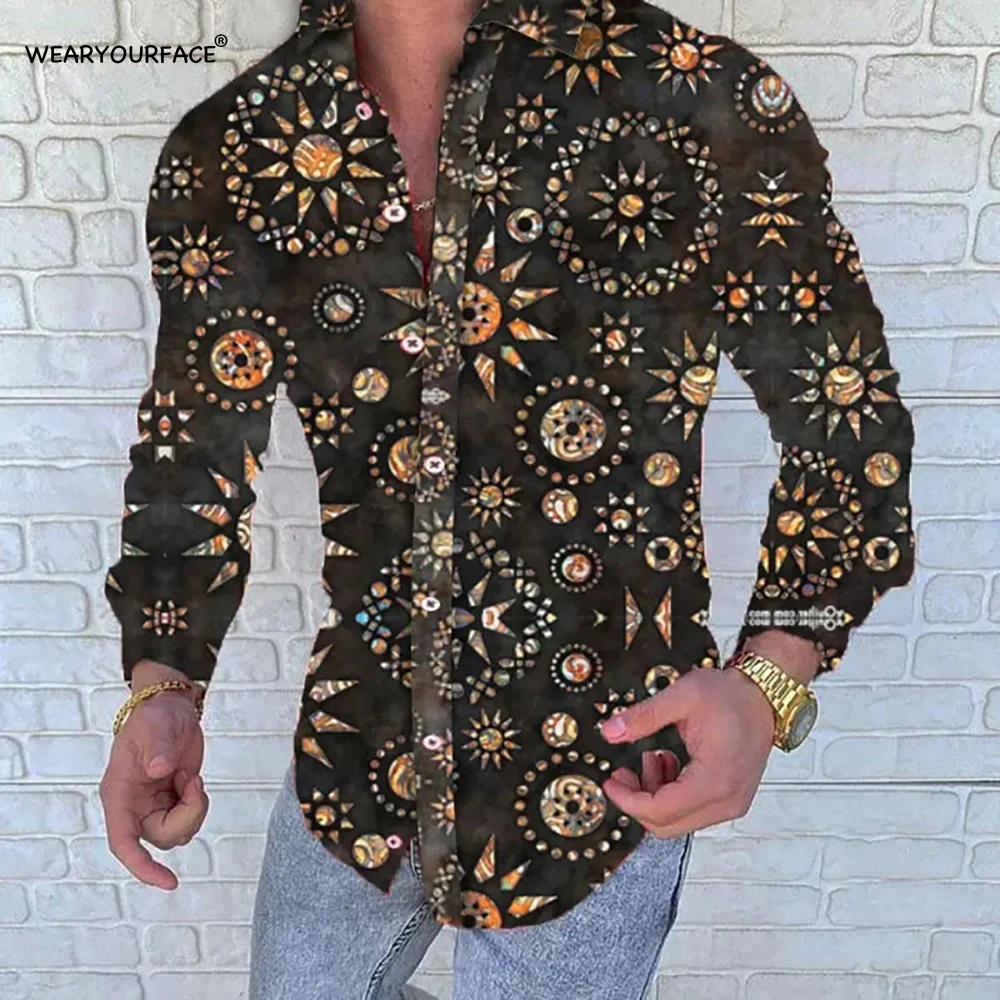 цена Ancient Time Pattern 3D All Over Printed Hawaiian Button Up Shirts Full Sleeve Streetwear Vocation Casual Men Clothing