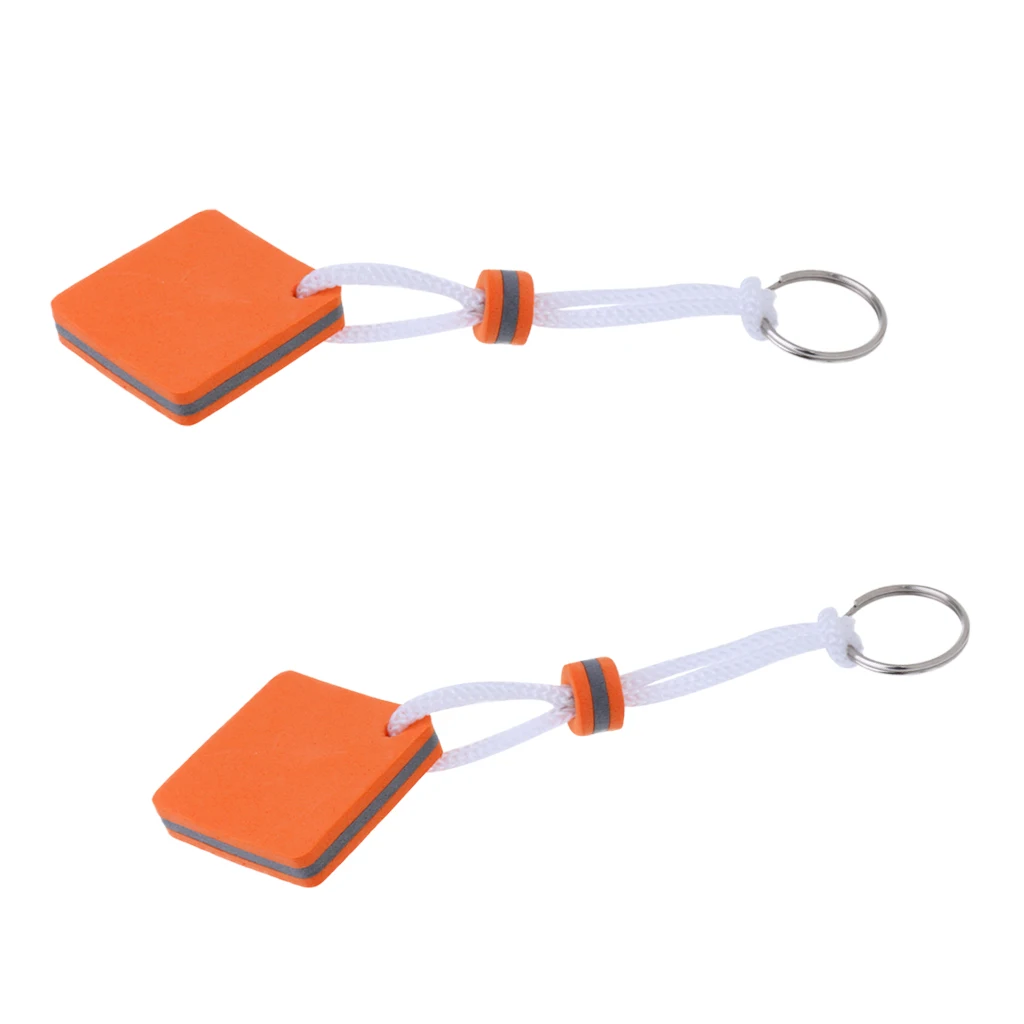 2 Pieces Kayaking Boating Sea Fishing Water Floating Keychain Key Ring-Square Decor Orange