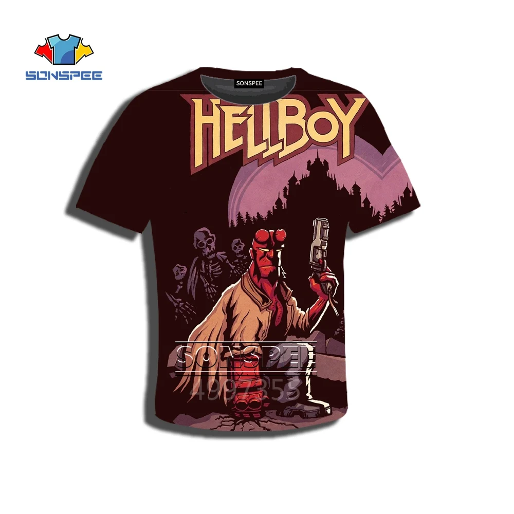 Футболка SONSPEE Son of Satan Hellboy в стиле Харадзюку; толстовка с капюшоном и 3D-принтом для мальчиков и девочек-подростков; детская одежда в стиле хип-хоп; X292