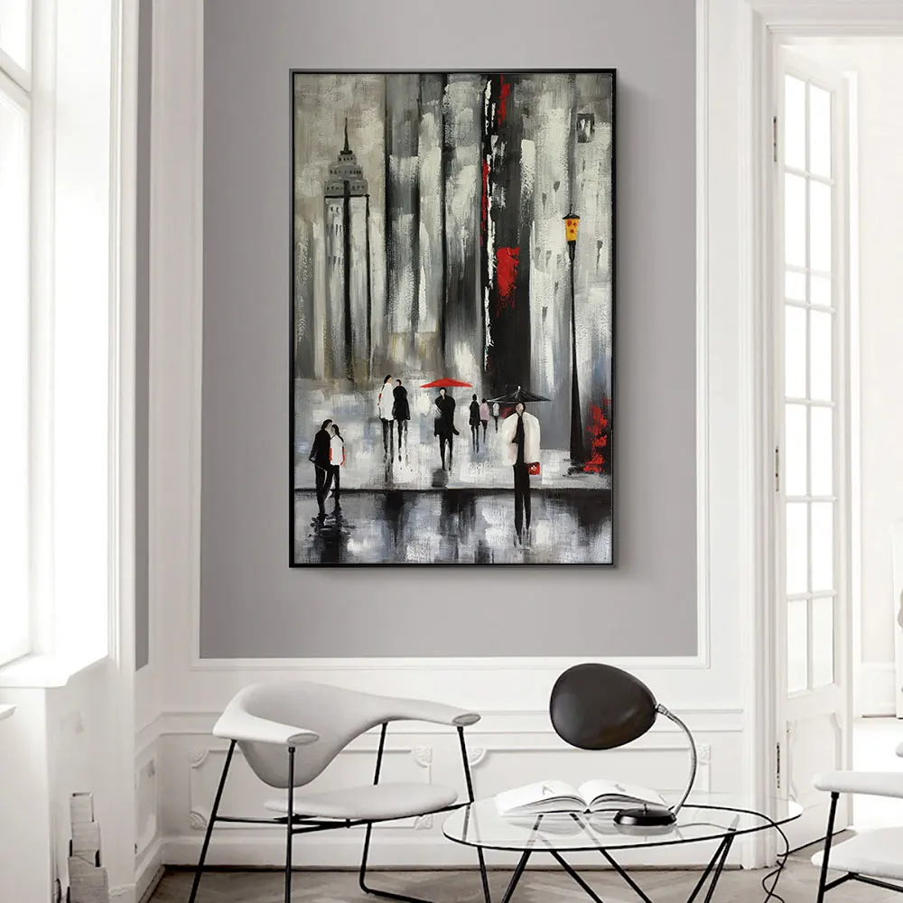 

Abstract People Walk In the Street With Umbrella 100% Hand Painted Oil Painting On Canvas Wedding Paintings For Home Decor