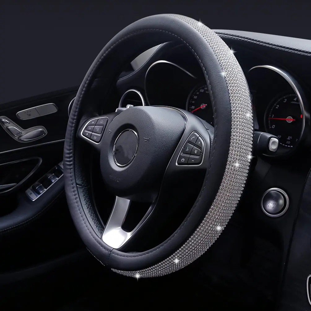 Car Interior Rhinestone Diamond Car Steering Wheel Set With Drill Car Handle Set Cute Steering Wheel Cover Unisex