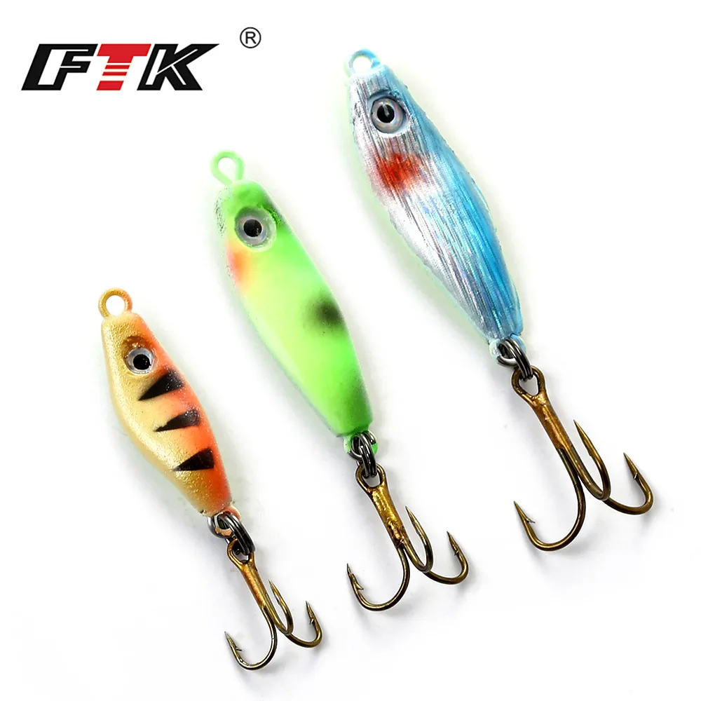 

FTK Winter Ice Fishing Hook 3PCS/Lot 10#/8#/6# 4.5g 7.5g 9g Jig Winter Bait Jig Ice Fishing Hook For Fish