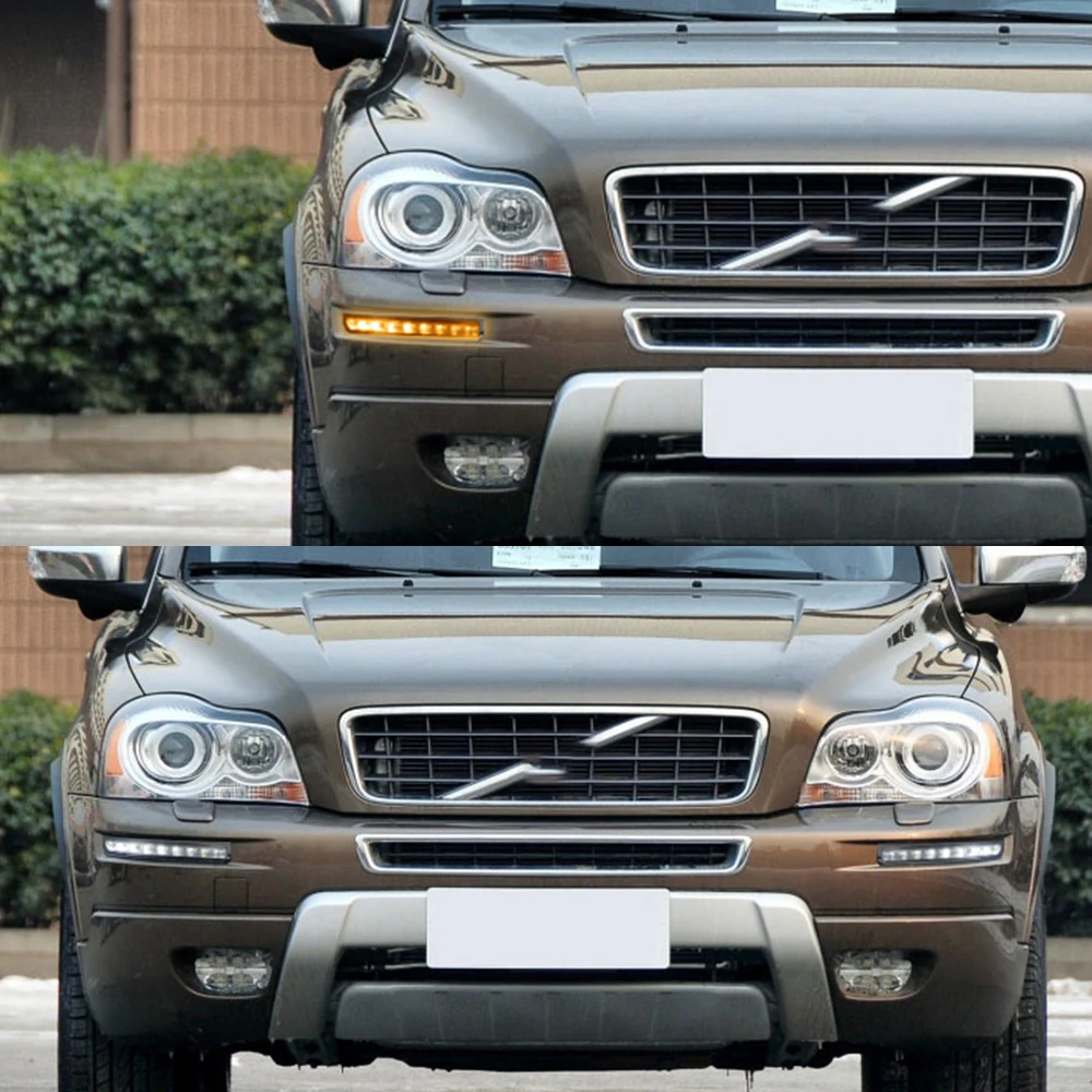 Car Flashing LED daytime running lights for Volvo XC90 2007 2008 2009 2010  2011 2012 2013 DRL with yellow turn singal fog lamp