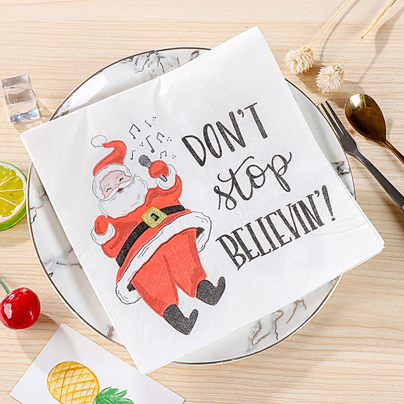 Санта Клаус салфетка год украшения Снежинка из бумаги ткани Приближается Рождество Рождественские вечерние Serviettede стол для дома и сада - Цвет: Santa Claus Napkin