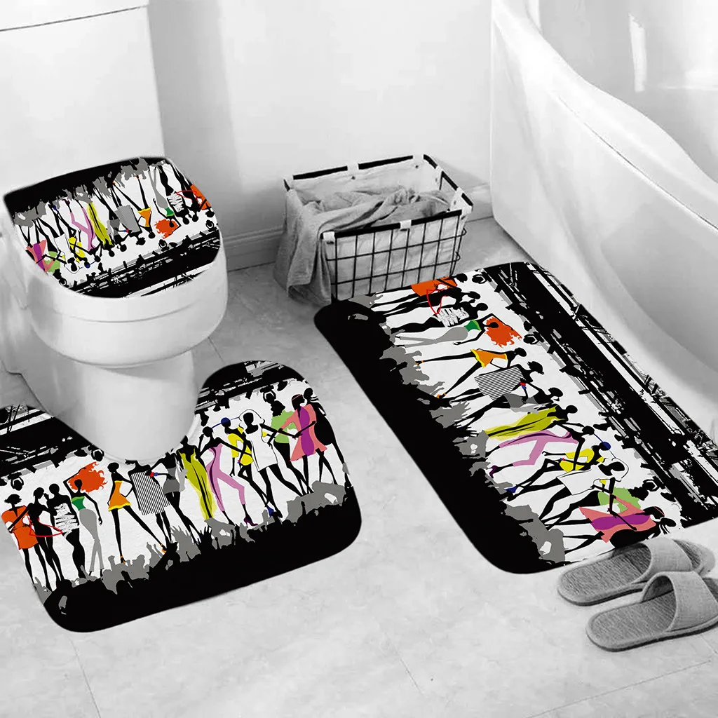 Набор ковров из 3 предметов для ванной комнаты с 3D печатью, нескользящий напольный коврик для туалета, ковёр, Впитывающий Коврик, основа, покрытие для унитаза, коврик для ванной комнаты