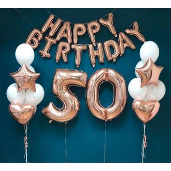 

1set Birthday Balloon 18 20 30 40 50th Number Foil Balloon Birthday Party Decoration Letter Star Rose Gold Latex Globos Supplies