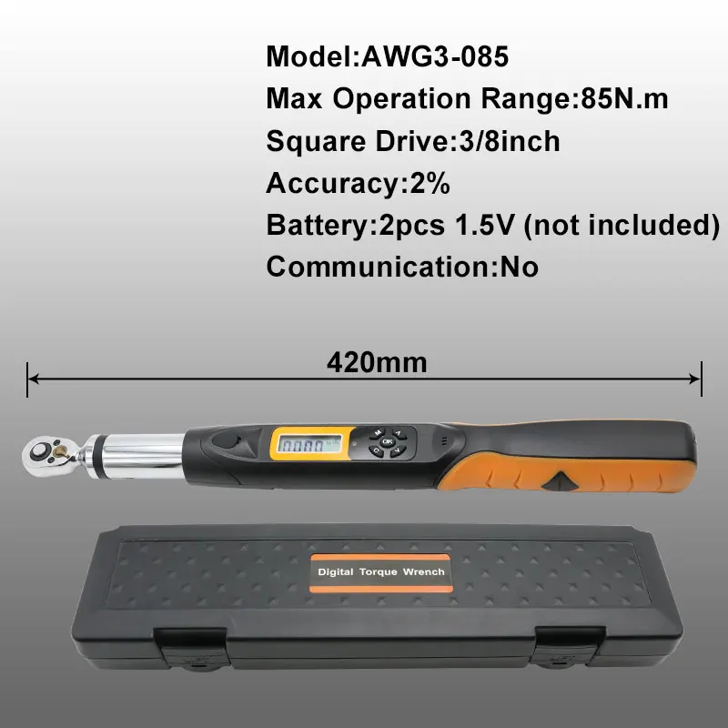 AWG3-85 Shahe Высокоточный промышленный 3/8 ''динамометрический ключ цифровой двунаправленный трещотка головка ключ с регулируемым крутящим моментом AWG3 - Цвет: AWG3-85