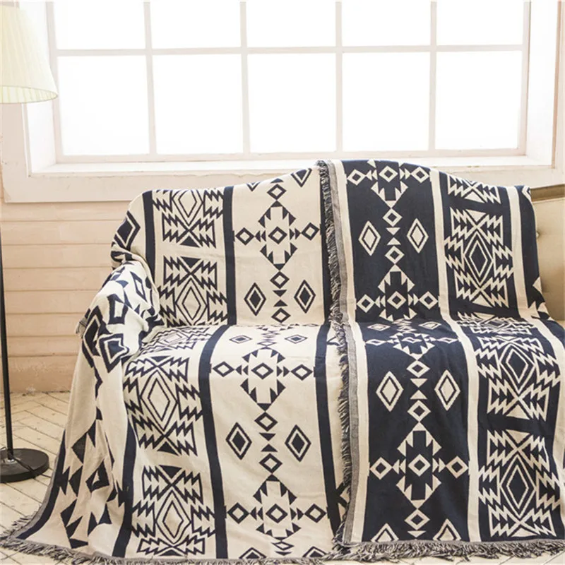 Хлопковое трикотажное одеяло для дивана, вязаное покрывало для дивана, полотенец, богемное, Скандинавское, стильное, путешествие самолет, декоративное одеяло с кисточкой