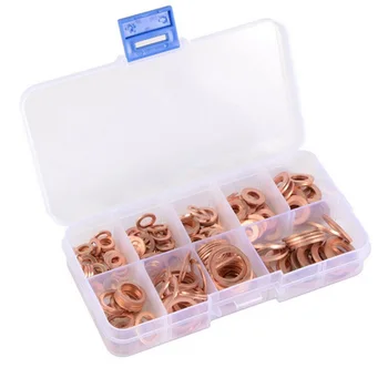 

200pcs/set Assorted Copper Washers O-ring Gaskets Seal Flat Ring Fittings W/ Box