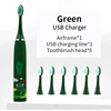 Children Electric Toothbrush Children Cute Cartoon Pattern Waterproof Smart Cleaning IPX7 Sonic Electric Toothbrush For Kids Green