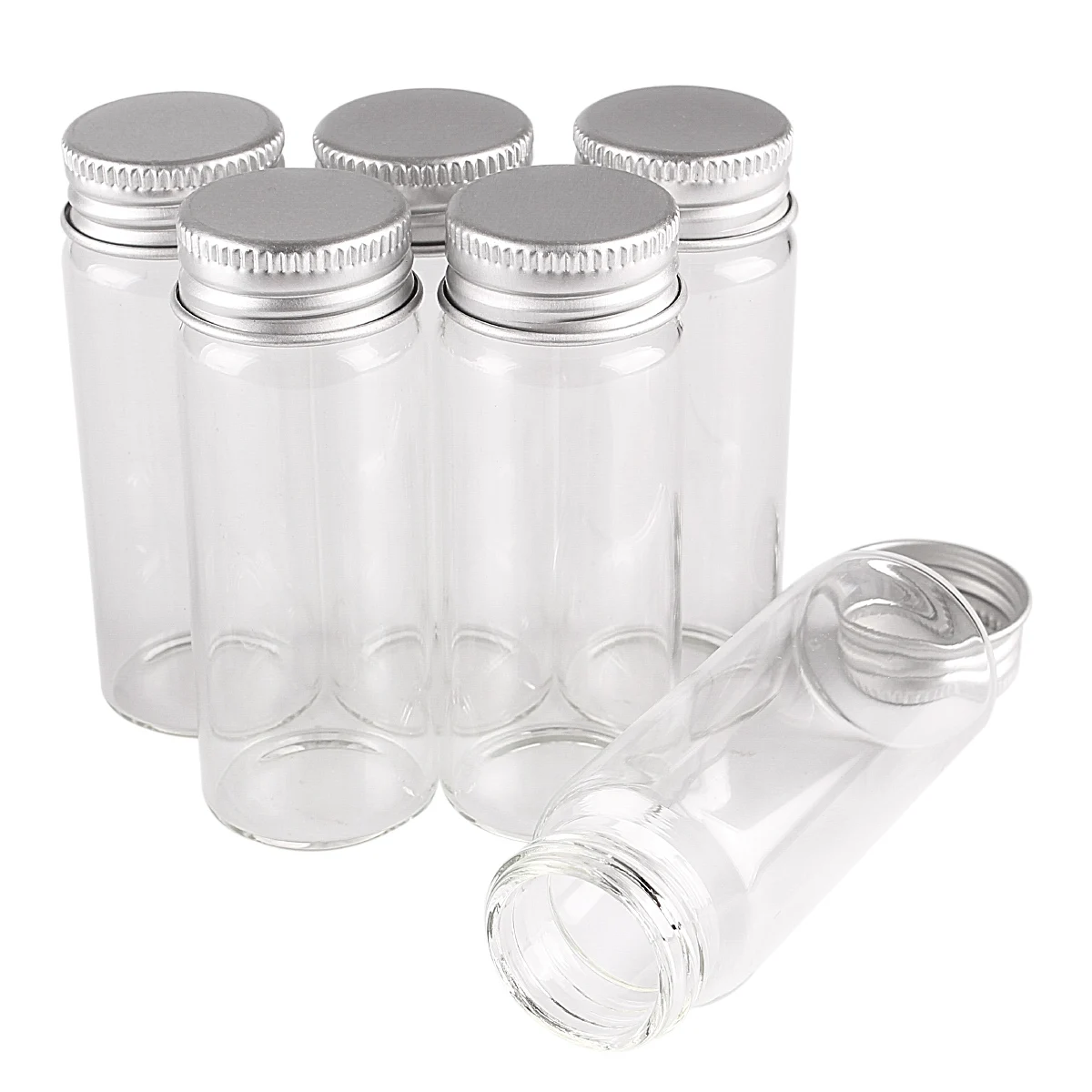 5pcs 25ml 27*70mm Clear Glass Bottles with Aluminum Caps Glass Jars Potion bottles Vials Spice Jars for Art Craft