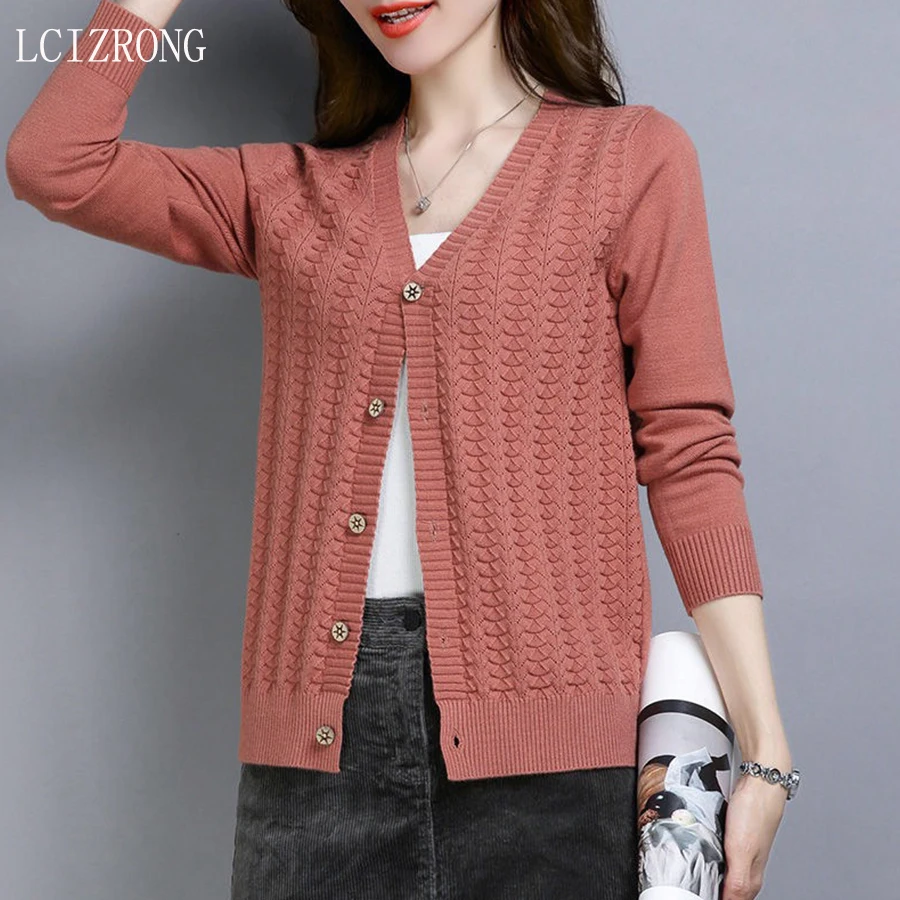 

Casual Solid Cardigans Women V Neck Long Sleeve Thin Black Sweaters Elegant Ladies Slim Knitted Coat Female