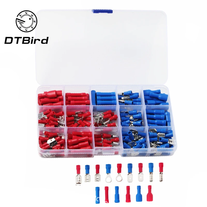 

200PCS Eletrical Cable Terminal Connecting Tool Assorted Electrical Fork Ring Spade Crimp Terminal Wire Connector Box Kit