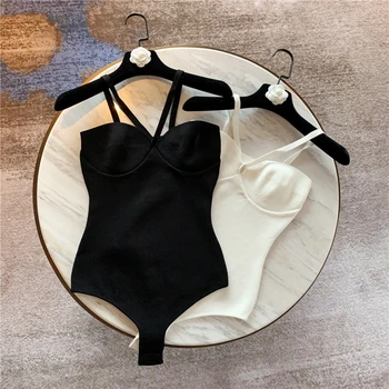 

vintage summer fashion spaghetti strap elastic comfortable bodysuit women body korean sexy bodysuits bodys clothes bodycon 2020