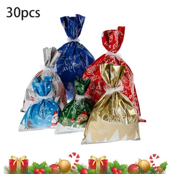 

30pcs Christmas Gift Bags Cute Drawstring Assorted Styles Goody Bags Party Favors Gift Wrapping for Christmas Festival Holiday