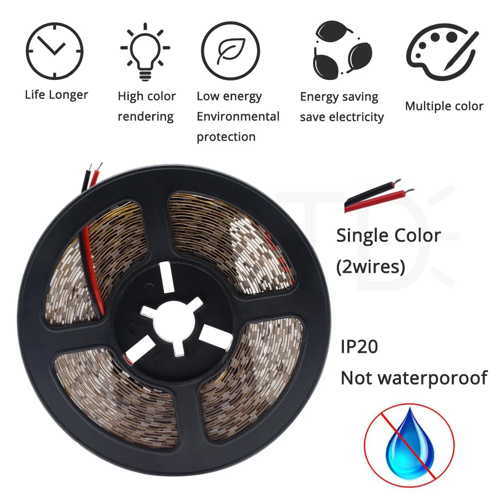 5m 2835 Led Strip Non-Waterproof Light DC 12V 120Leds/M 600Leds Flexible Lighting String Home Decoration Lamp Ribbon Tape Lamp