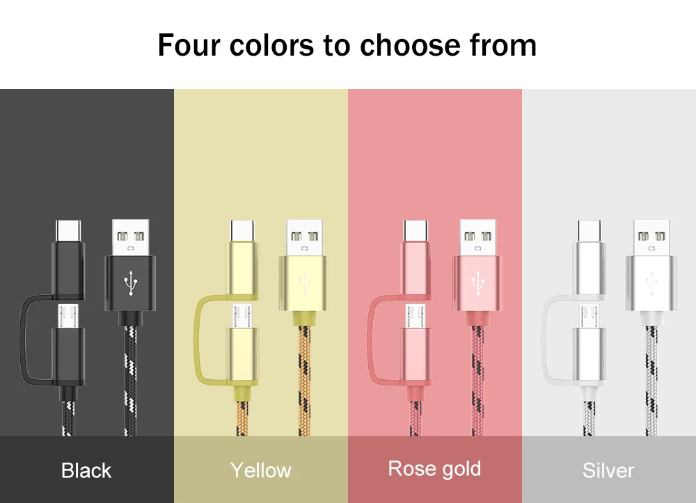 2 в 1 USB кабель Micro usb type C кабели 2A быстрое зарядное устройство для планшета, телефона, зарядный шнур 2в1 нейлоновая оплетка, провода для зарядки Android