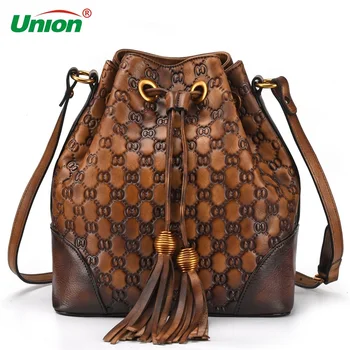 

High Quality Genuine Leather Cross Body Messenger Bags Handbag Leisure Retro Leisure Women Natural Skin Shoulder Tote Bucket Bag