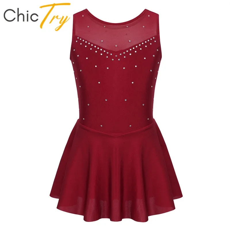 

ChicTry Kids Teens Sparkly Rhinestone Tulle Sleeveless Figure Skating Dress Ballet Costume Gymnastics Leotard Girls Dance Wear